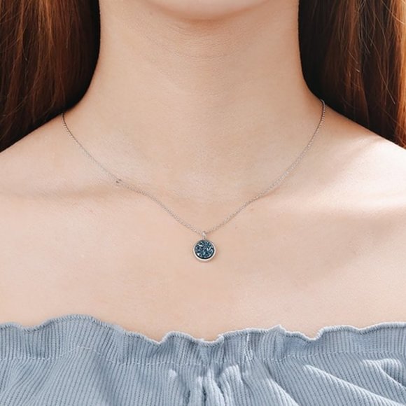 NEW Sterling Silver Blue Druzy Crystal Necklace - Picture 6 of 10